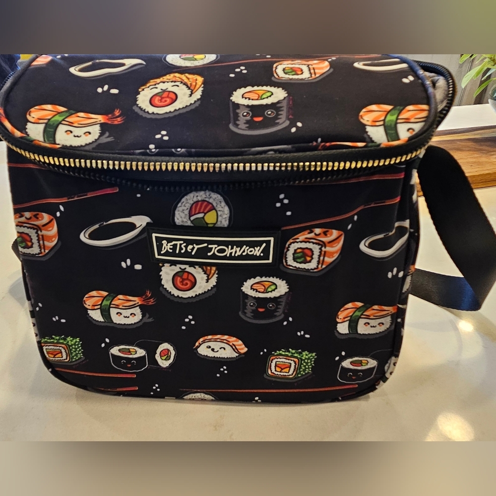 Betsey Johnson Black Sushi Print Insulated Lunch Bag